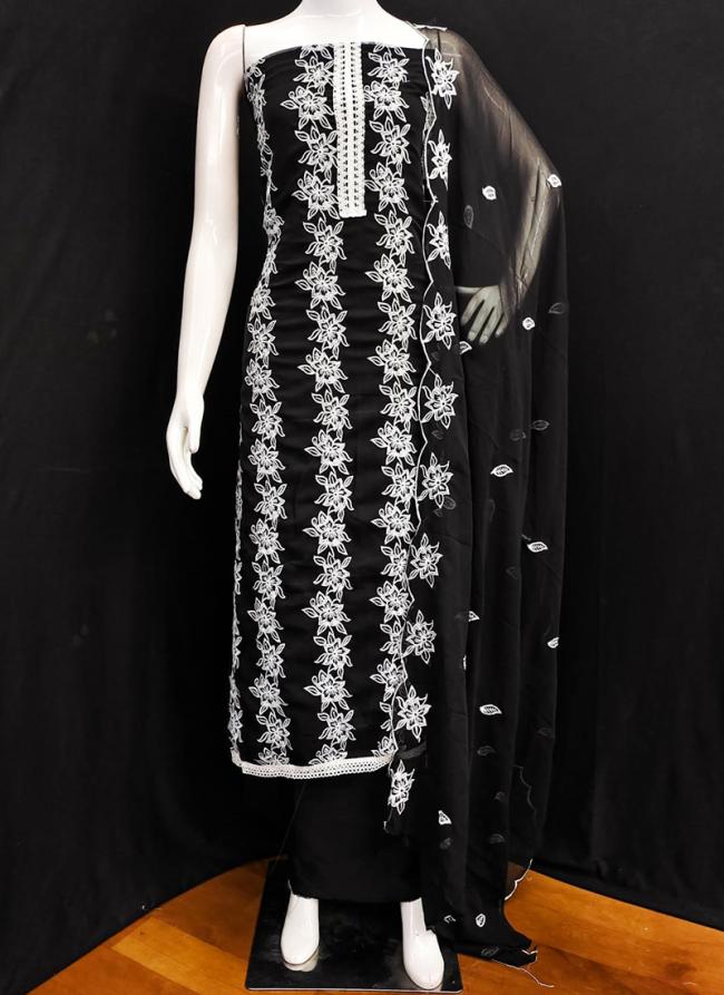 Georgette Black Traditional Wear Embroidery Work Dress Material